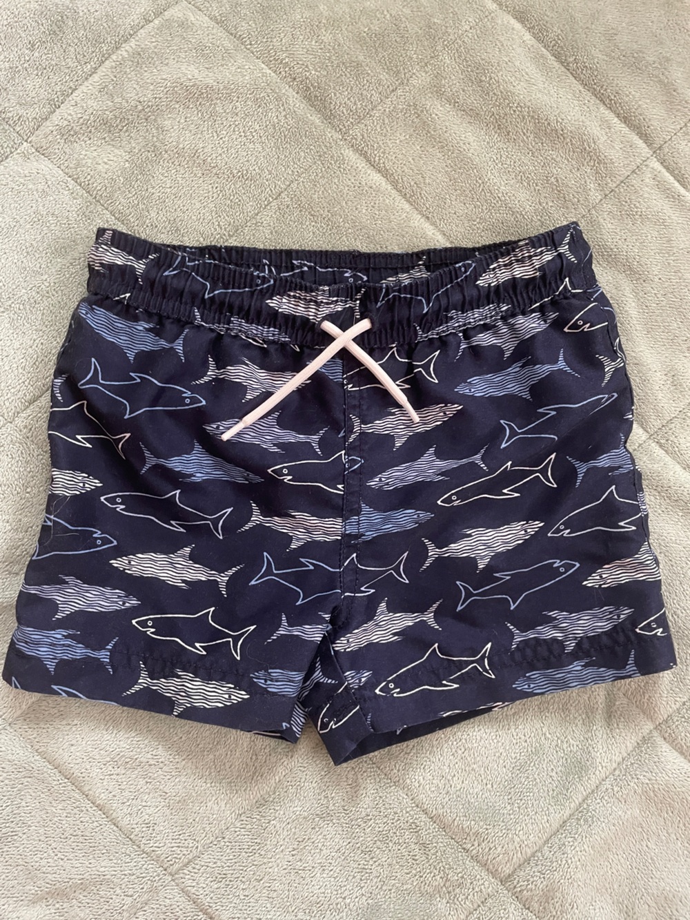Janie and Jack Navy Blue Shark Print Swim Trunks